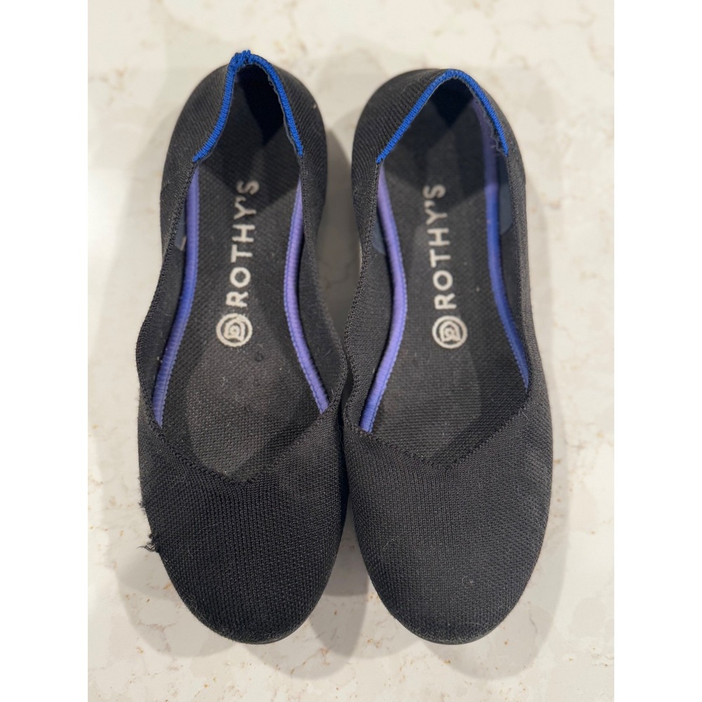 Rothys The Point Black Pointed Toe Flats Blue Halo Womens Size 9‎
